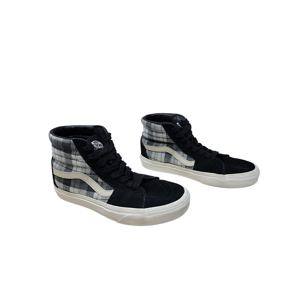 Vans Sk8 Hi Filmore 5.5 Women Black Ehite Plaid Suede High Top Sneakers Grunge